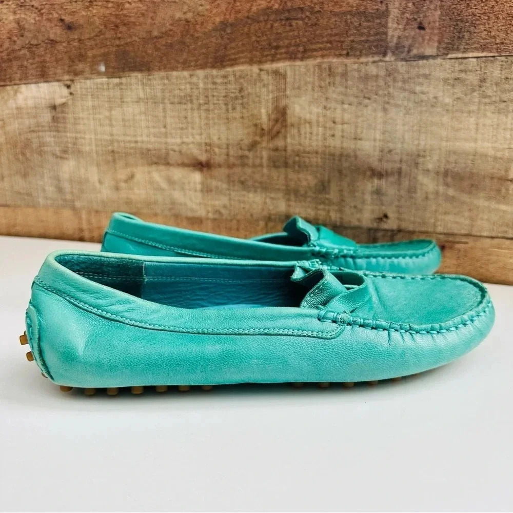 NWOT Rare Teal Chocolat Blu Suede Leather Driving Penny Loafers - Picture 2 of 9